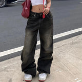 Wenkouban Y2K Street Baggy Jeans American Retro Fashion Loose Denim Pants Basic Grunge Low Waist Sweatpants Korean Women 2024