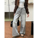 Wenkouban-Summer Grey Womens Jeans High Waist Baggy Casual Vintage Y2K Trend Straight Cargo Pants Street American Wide Leg Denim Trouser