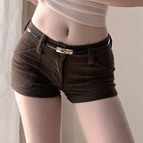 Wenkouban Vintage Brown Corduroy Shorts Hotty Girls Low Rise Close-fitting Mini Shorts Y2K Stylish Cute Short Pants Streetwear