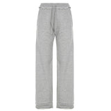 Wenkouban Letter Print Casual Sweatpants Sporty Style Autumn Women Lace-up Straight Pants Basic Fashion Gray Joggers Streetwear