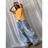 Wenkouban-Baby Blue Womens Jeans High Waist Vintage 90s Straight Y2K Baggy Denim Pants Street American Style Casual Wide Leg Denim Trouser