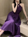 Wenkouban-Christmas Party Dresses Purple Sexy Party Sleeveless Dress Women Chiffon France Vintage Long Dress Female Beach Elegant Chic Backless Dress Summer 2024