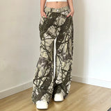 Wenkouban Camouflage Print Women Baggy Jeans Harajuku Stylish Korean Wide Leg Pants Hip Hop Loose Denim Trousers Streetwear