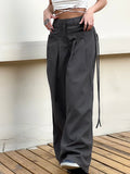 Wenkouban Casual Wide Leg Pants Women High Waist Street Basic Slacks Loose Sweat Trousers Korean Retro Gray Office Lady Pants