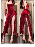 Wenkouban-Christmas Party Dresses Red Rose Elegant One Piece Dress Women Sleeveless Y2k Designer Long Dress Female Strapless Retro Irregular Dress 2024 Summer New