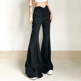 Wenkouban Flare Pants High Waist Female Casual High Street Trousers Basic Women Boot Cut Pants Folds All Match Korean Fashion