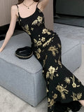 Wenkouban-Christmas Outfit New Year's Eve Dress party look inspos Spaghetti Strap Elegant Women Summer Dress Sleeveless Bodycon Slim Casual Black Floral Robe Female Chic Vestidos Mujers New