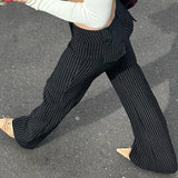 Wenkouban High Street Women Straight Suit Pants Vintage Slim Low Waist Black Casual Trousers Office Lady Fashion Pants 2024 New