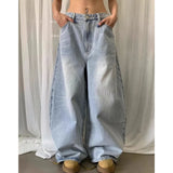 Wenkouban-Baby Blue Womens Jeans High Waist Vintage 90s Straight Y2K Baggy Denim Pants Street American Style Casual Wide Leg Denim Trouser