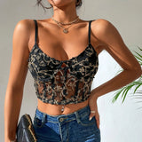 Wenkouban- Floral Emrbroidery Cami Top Women Spaghetti Strap Boho Crop Top Backless Camisole Bluas