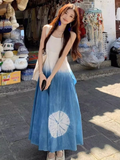 Wenkouban-2025 dress to impress party dress nye outfits Blue tie-dye suspender dress for women YM1509