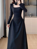 Wenkouban-Christmas Outfit New Year's Eve Dress party look inspos Elegant Chic Women Fashion Black Dress Vintage Casual A-Line Solid Party Birthday Prom Dresses Female Spring Clothes Robe Mujers