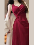 Wenkouban-Christmas Outfit New Year's Eve Dress party look inspos Spring Summer Women Fashion Elegant Casual Midi Red Dress Sleeveless Vintage Slim A-Line Party Prom Vestidos Female Clothes Robe