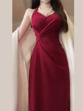 Wenkouban-Christmas Outfit New Year's Eve Dress party look inspos Spring Summer Women Fashion Elegant Casual Midi Red Dress Sleeveless Vintage Slim A-Line Party Prom Vestidos Female Clothes Robe