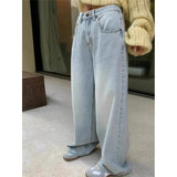 Wenkouban-Blue Jeans Women High Waist American Plus Size Wide Leg Pants Vintage Straight Baggy Casual Denim Trousers Mom Oversize Pants