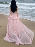 Wenkouban-Christmas Party Dresses  Pink Elegant Pleated High Waist Split Long Dress Women Fashion Backless Halter Strapless Fairy Dress Female 2024 Vestido