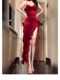 Wenkouban-Christmas Party Dresses Red Rose Elegant One Piece Dress Women Sleeveless Y2k Designer Long Dress Female Strapless Retro Irregular Dress 2024 Summer New