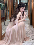 Wenkouban-Christmas Party Dresses Elegant Wedding Evening Party Midi Dresses for Women 2024 Summer New Spliced Mesh French Sexy Sleeveless Pink Female Clothing