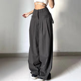 Wenkouban Casual Wide Leg Pants Women High Waist Street Basic Slacks Loose Sweat Trousers Korean Retro Gray Office Lady Pants