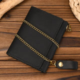 Wenkouban-Men Genuine Leather Short Wallet with Chain Zipper Clutch Wallets Male Short Trifold Purse Card Holder Change Coin Purse