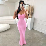 Wenkouban-Christmas Party Dresses Backless Pink Pleat Dress Sexy Club Party Bodycon Fashion Evening Dresses Women 2024 Summer Clothing Elegant Luxury Maxi Dresses