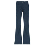 Wenkouban Slim Low Rise Flare Jeans Dark Blue Vintage Y2K Street Boot Cut Trousers Autumn Ladies Denim Pants 90s Outfits