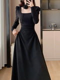 Wenkouban-Christmas Outfit New Year's Eve Dress party look inspos Elegant Chic Women Fashion Black Dress Vintage Casual A-Line Solid Party Birthday Prom Dresses Female Spring Clothes Robe Mujers