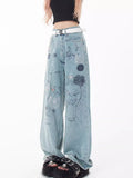 Wenkouban Spring and Autumn Season New Small Market Design Sense Print Graffiti Straight Barrel Personalized Jeans Women's Jeans