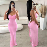 Wenkouban-Christmas Party Dresses Backless Pink Pleat Dress Sexy Club Party Bodycon Fashion Evening Dresses Women 2024 Summer Clothing Elegant Luxury Maxi Dresses