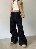 Wenkouban- Grunge Y2k Black Jeans Women Vintage Oversized High Street Cargo Denim Trousers Wide Casual Baggy Straight Denim Pants