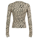 Wenkouban Leopard Print Women T-shirt Y2K Long Sleeve Fitted Crop Top Vintage Fashion Autumn Outfits O Neck Casual Tee Grunge