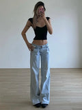 Wenkouban Light Blue Low Waist Jeans Woman Streetwear American Vintage Denim Pants Female Casual Washed Straight Pantalons Mujer