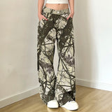 Wenkouban Camouflage Print Women Baggy Jeans Harajuku Stylish Korean Wide Leg Pants Hip Hop Loose Denim Trousers Streetwear