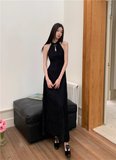 Wenkouban-2025 dress to impress party dress nye outfits Halter Black Long Party Dress High-End A Line Sleeveless Prom Dress YM1798