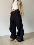 Wenkouban- Grunge Y2k Black Jeans Women Vintage Oversized High Street Cargo Denim Trousers Wide Casual Baggy Straight Denim Pants