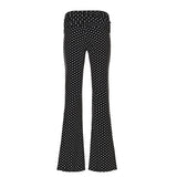 Wenkouban Women Dot Print Slim Flare Pants Y2K Fold Over Waist Fashion Ladies Boot Cut Trousers Autumn Streetwear Casual Retro