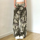 Wenkouban Camouflage Print Women Baggy Jeans Harajuku Stylish Korean Wide Leg Pants Hip Hop Loose Denim Trousers Streetwear