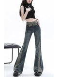 Wenkouban-American High Street Spicy Girls Low Waist Jeans Women Autumn Vintage Y2k Design Sense Slim Fit Straight Tube Micro Flare Pants