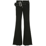 Wenkouban Gothic Style Wide Waistband Flare Jeans High Street Y2K Retro Fashion Denim Pants Black Casual Punk Boot Cut Trousers