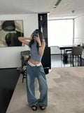 Wenkouban- Vintage Y2k Jeans Women Baggy Kpop Gyaru Streetwear Wide Blue Denim Pants Harajuku Korean Acubi Fashion High Waist Jeans