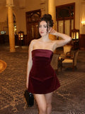 Wenkouban-new years eve outfits Christmas party outfits Elegant Burgundy Sleeveless Slash-neck Mini Dress Sexy Bodycon Backless A-line Dresses 2024 Evening Club Party Women Vestidos