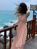 Wenkouban-Christmas Party Dresses Summer New Fashion Women Sexy Pleated  Boho Long Dress Vacation Beach Strap A line Ladies Robe 2024 Sundress