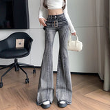 Wenkouban-Women's Euro-America Style Flared Jeans Female Vintage Slim Y2K Pants 2024 Spring Streetwear High Waist Boot Cut Denim Trousers