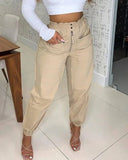 Wenkouban-back to school fit nyc outfit Button Pockets Solid Color Pencil Pants Women's High Waist Khaki Casual Trousers 2025 Summer New Fashion Streetwear Long Pants