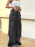 Wenkouban Casual Wide Leg Pants Women High Waist Street Basic Slacks Loose Sweat Trousers Korean Retro Gray Office Lady Pants