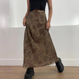 Wenkouban Autumn Long Skirt Vintage Floral Print Low Rise  Ladies Skirts Aesthetic Y2K High Street Retro Mesh Chic Skirt Casual