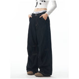 Wenkouban-America High Waist Black High Streetwear American Casual Wide Leg Pants Women Jeans Plus Size Basic Baggy Retro Straight Trouser