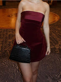 Wenkouban-new years eve outfits Christmas party outfits Elegant Burgundy Sleeveless Slash-neck Mini Dress Sexy Bodycon Backless A-line Dresses 2024 Evening Club Party Women Vestidos