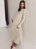 Wenkouban-Christmas Thanksgiving Gift New Year's Eve Dress  Lace-Up Female Knit Maxi Dress Autumn High Waist Fashion Patchwork Long Sleeve Loose Solid Dress Bandage Knitwear Dress