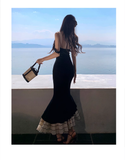 Wenkouban-2025 dress to impress party dress nye outfits Black suspender backless mermaid dress YM1251